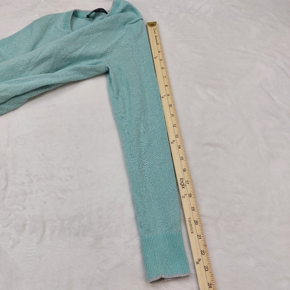 BROOKS BROTHERS 346 WOMENS BLUE AND SILVER METALLIC THREAD V-NECK SWEATER SIZE S - Picture 7 of 8